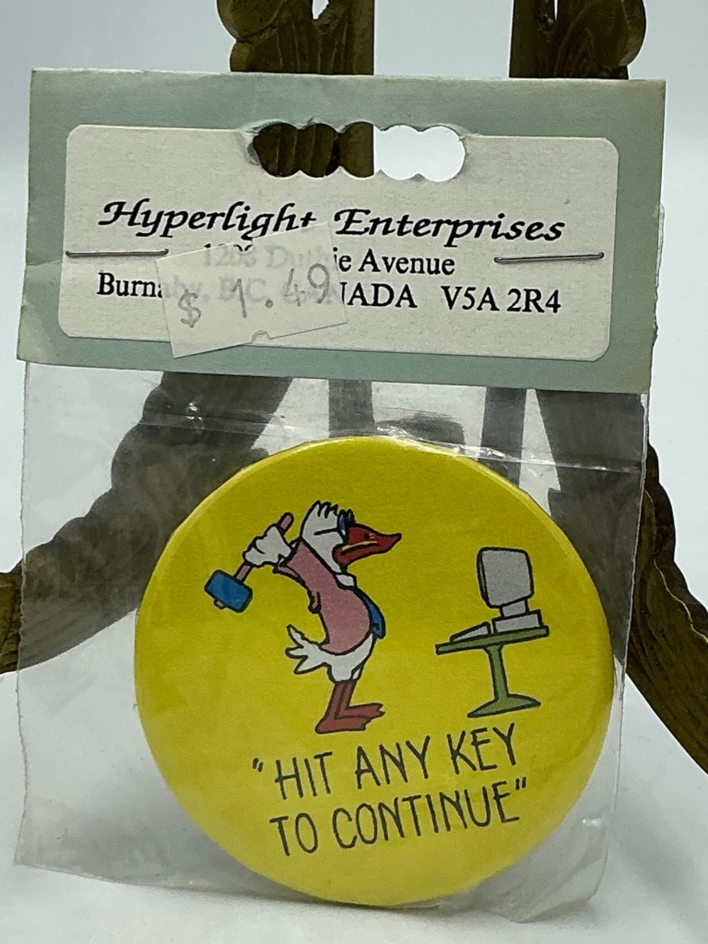 Vintage Magnet Button Hit Any Key To Continue Computer Hyperlight